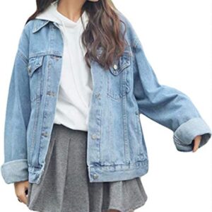Ankecity Women's Boyfriend Denim Jackets Long Sleeve Loose Jean Coats Oversize\u2026