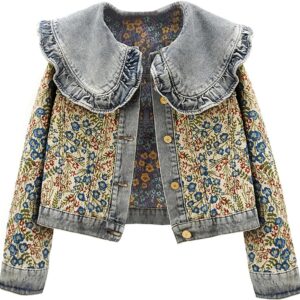 BlueFire2015 Women\u2019s Sweet Peter Pan Collar Long Sleeve Jacquard Denim Jacket